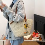 トートバッグ レディース 草編みバッグ 大容量 ビーチ リゾート 通勤 旅行 収納 お洒落 軽量 便利 ショルダー（1ヶ）