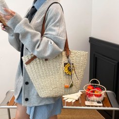 トートバッグ レディース 草編みバッグ 大容量 ビーチ リゾート 通勤 旅行 収納 お洒落 軽量 便利 ショルダー（1ヶ）