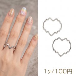 ステンレスリング 不規則ウェーブ シンプル ロジウムカラー 指輪 デザインリング オープンリング 内径約17mm（1ヶ）