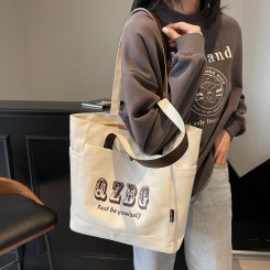 トートバッグ キャンバス ショルダーバッグ メンズ レディース 学生 大学生 通学 通勤 旅行 a4 高耐久 大きめ 大容量 肩掛け シンプル（1ヶ）